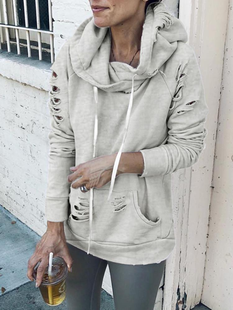 

Hooded Destroyed Pocket Sweatshirt, Gray