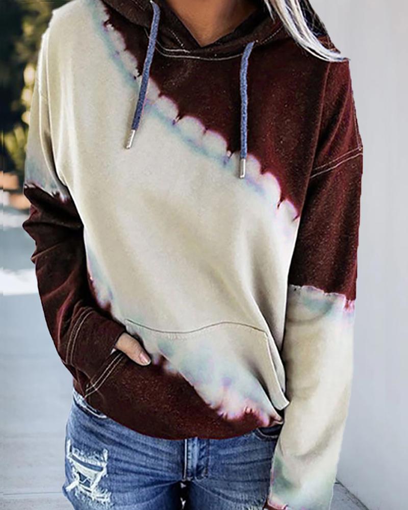 

Tie Dye Print Pocket Design Hoodie, Red