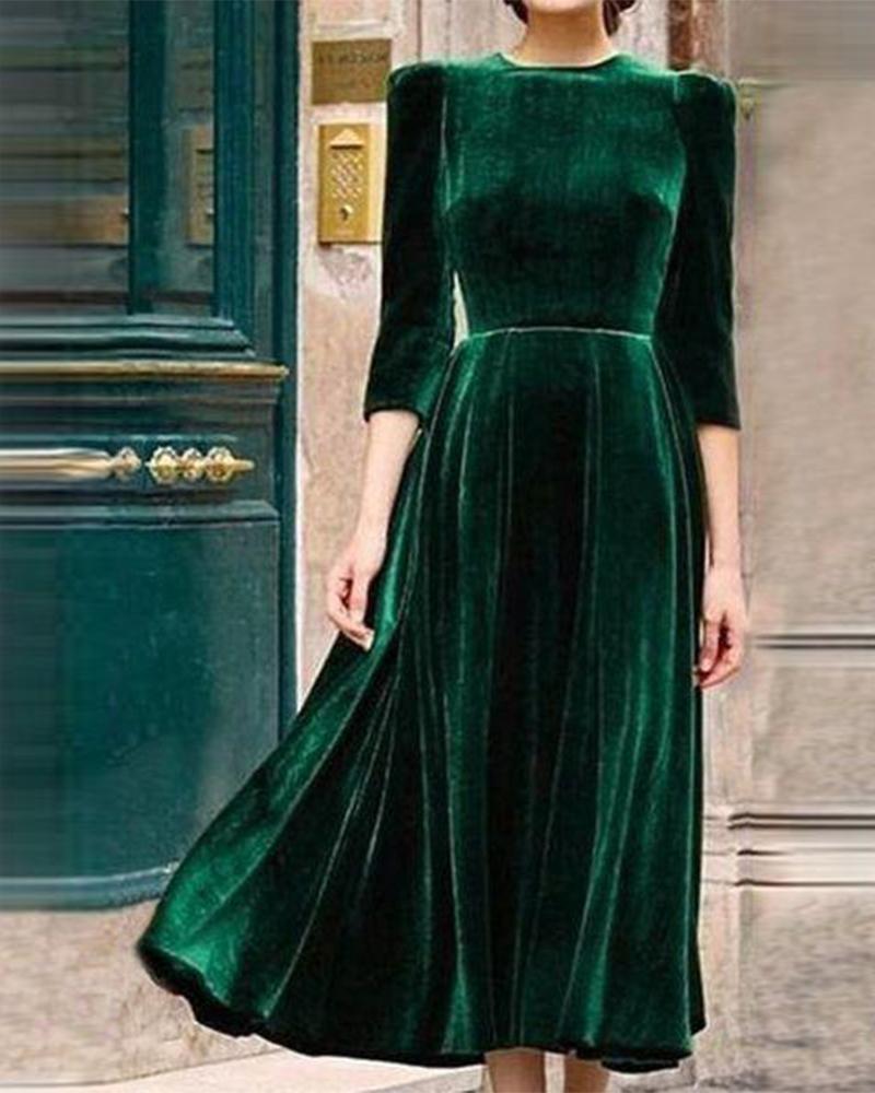 

Solid Velvet Sheath Maxi Dress, Green
