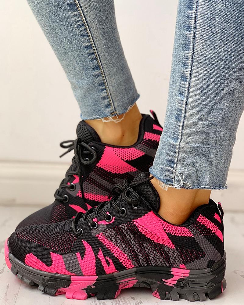 

Platform Breathable Lace-Up Climbing Sneakers, Pink
