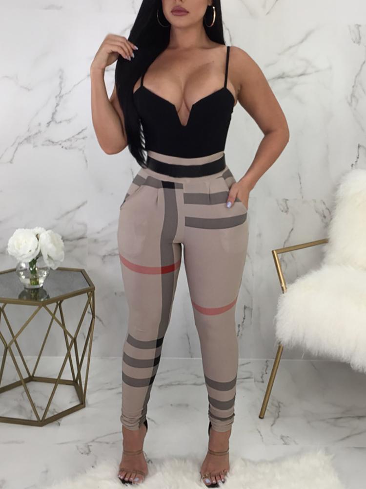 

Woman Plaid High Waist Slinky Pencil Pants