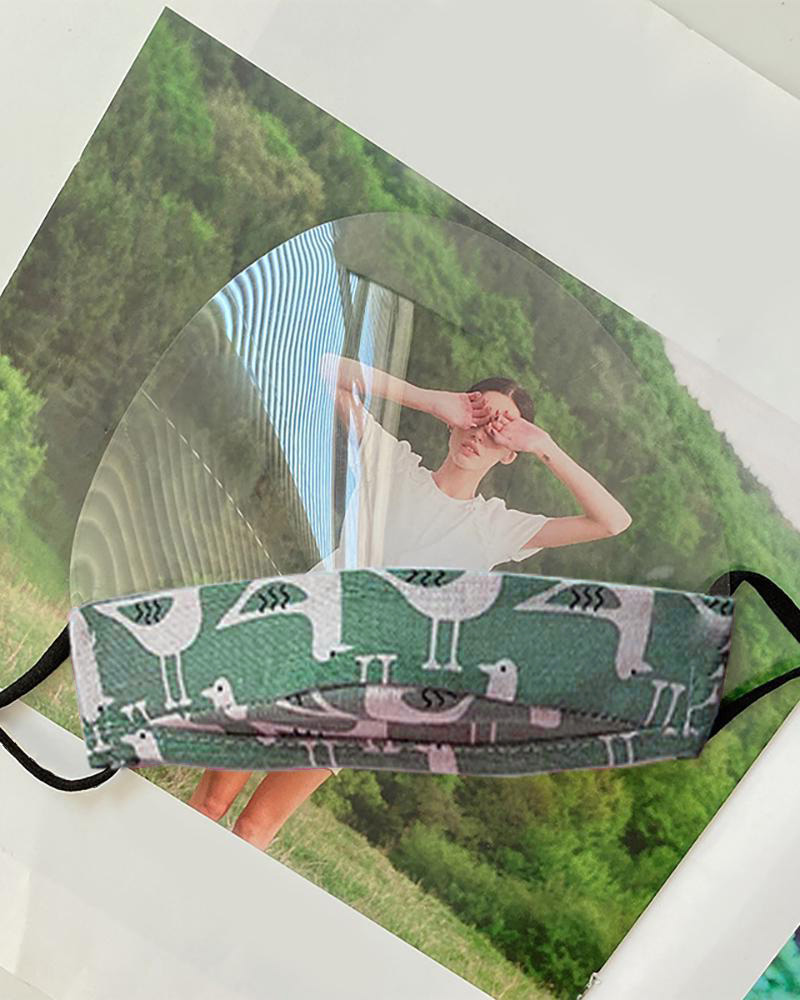 

Grid Animal Print Mouth Clear Window Visible Face Mask, Army green