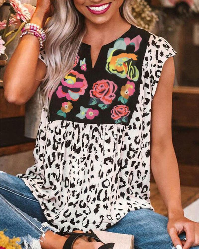 

Animal & Floral Print Sleeveless Top, White