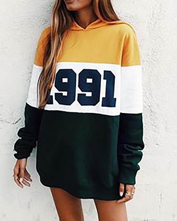 

Contrast Color Casual Hoodie Sweatshirt, Yellow