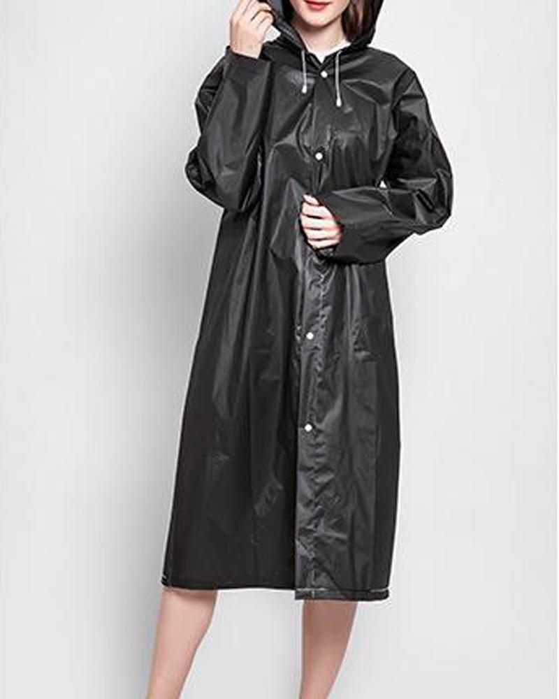 

Solid Waterproof Hooded Raincoat, Black