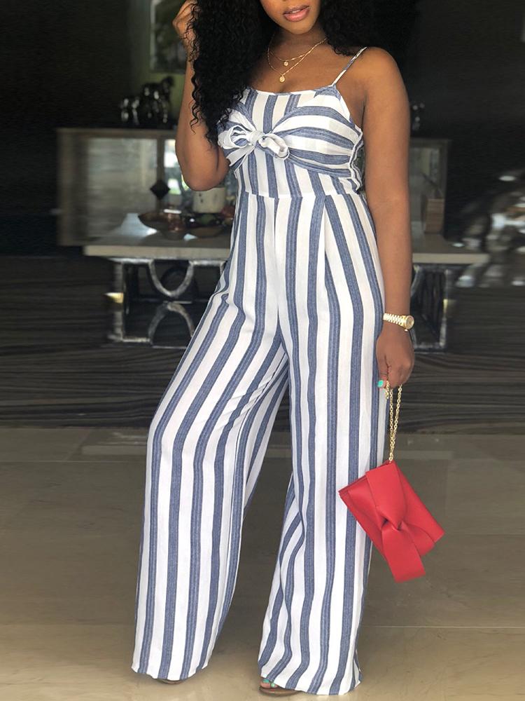 

Striped Bowtie Detail Cutout Back Jumpsuit