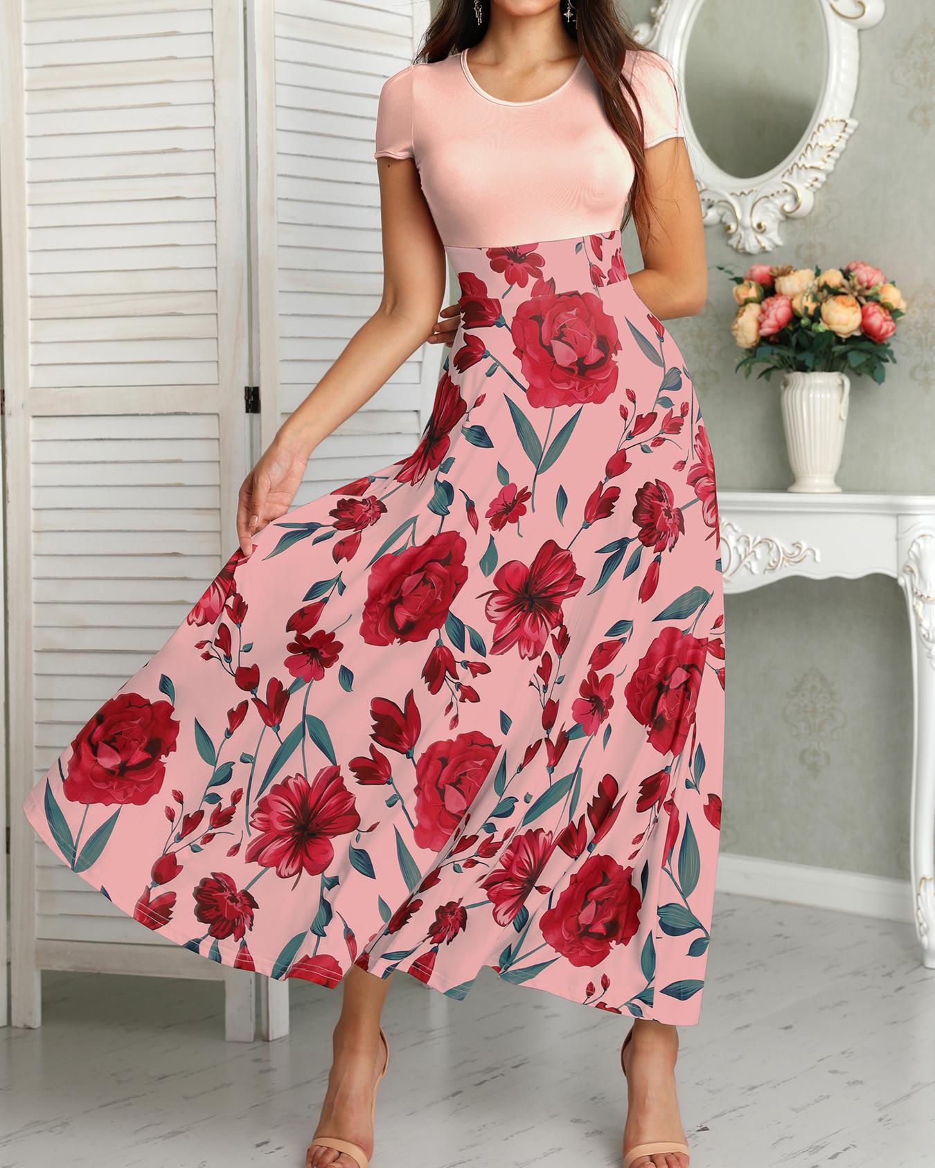 

Short Sleeve Floral Print Maxi Dress