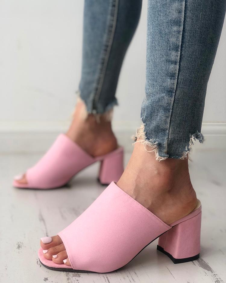 

Solid Velvet Peep Toe Chunky Heeled Sandals, Pink