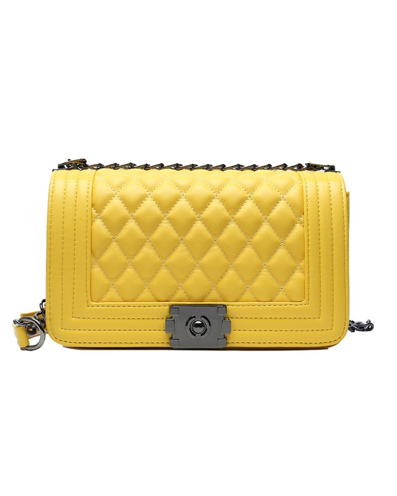

Lock Quilted Chain Crossbody Bag, Yellow