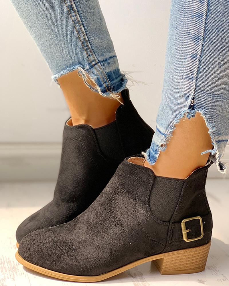 

Suede Design Chunky Heeled Boots, Black