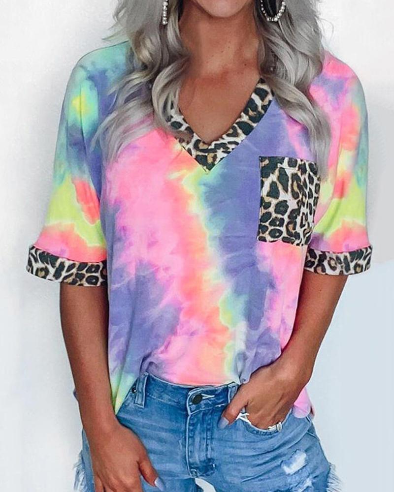 

Tie Dye Leopard Contrast T-Shirt, Pink