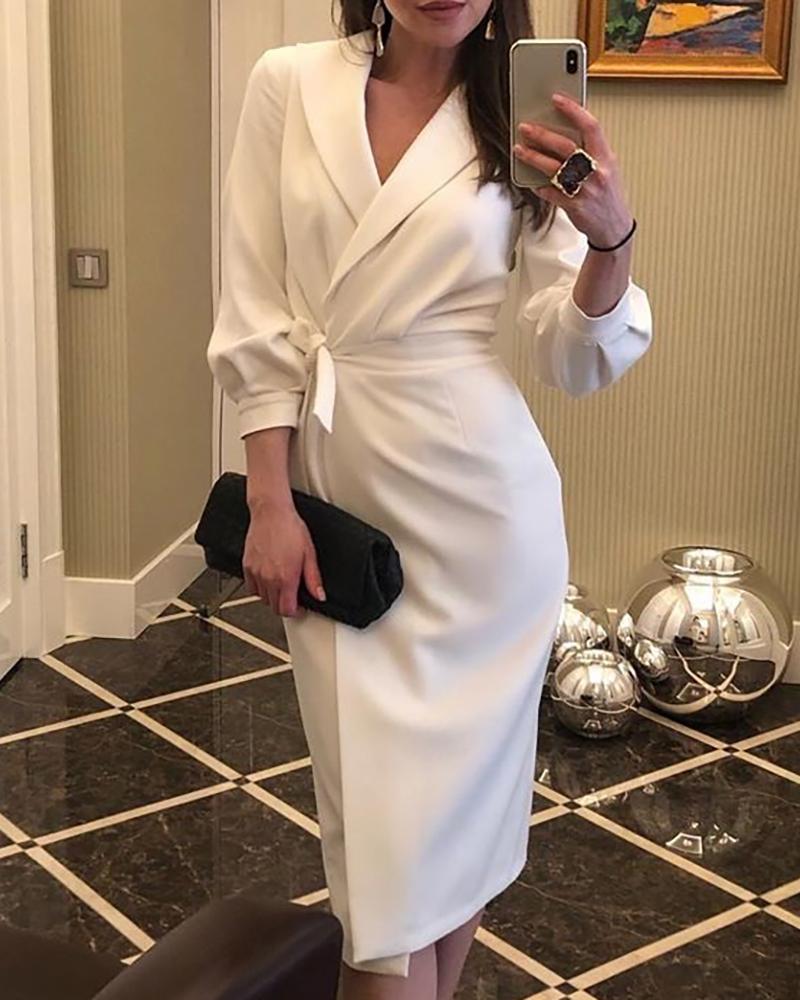 

Solid Wrap Knotted Bodycon Dress, White