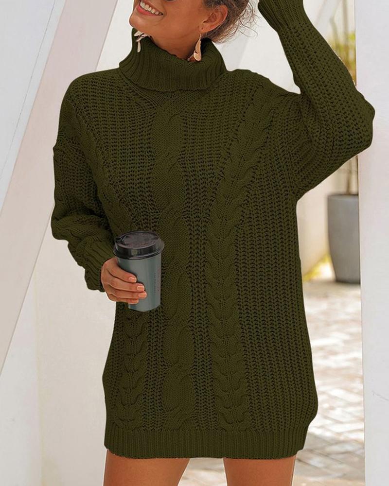 

Solid Long Sleeve Longline Sweater, Green