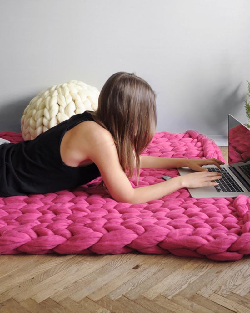 

Plain Soft Handmade Knitting Blanket, Red