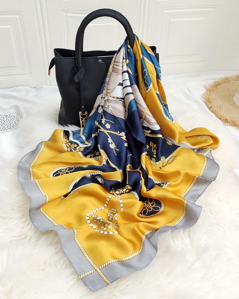 

Graphic Print Square Silk Scarf, Yellow