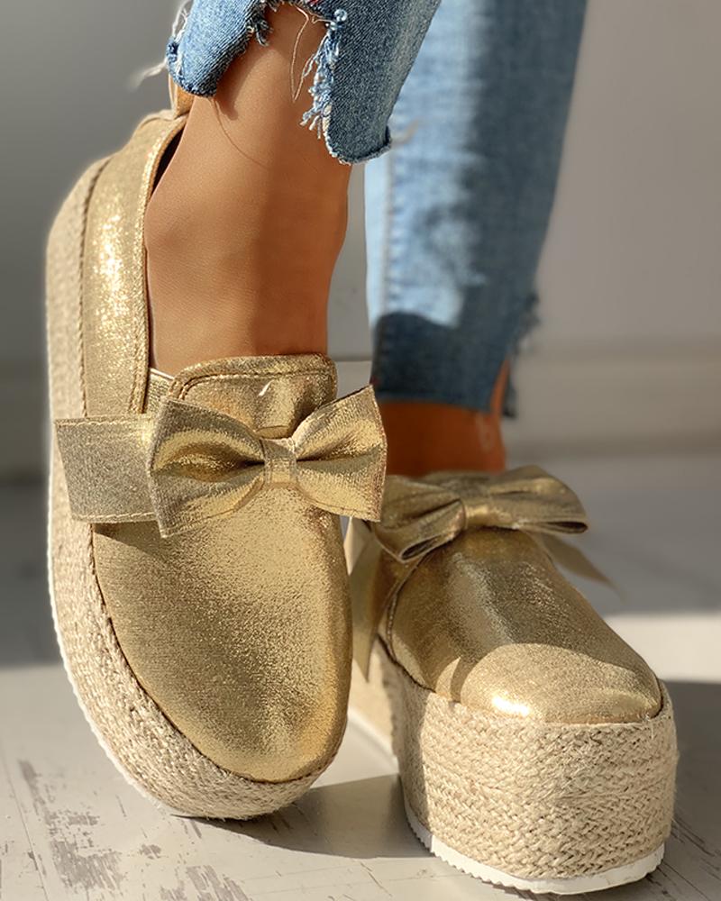 

Bowknot Design Muffin Shoes, Gold