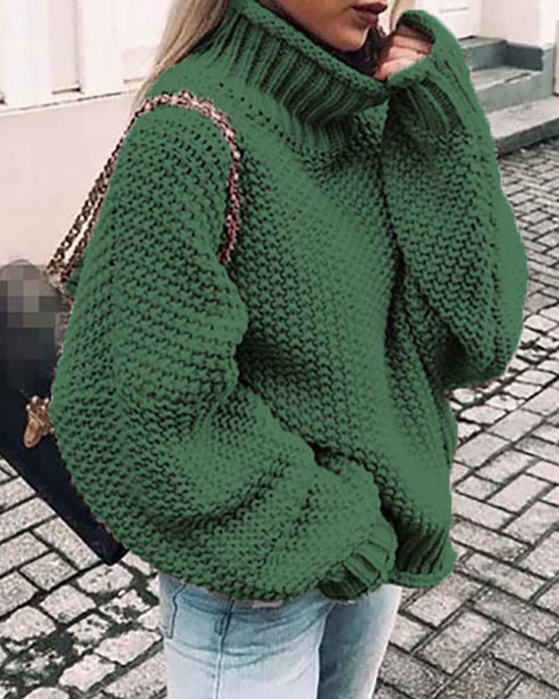 

Solid Batwing Sleeve Casual Sweater, Green