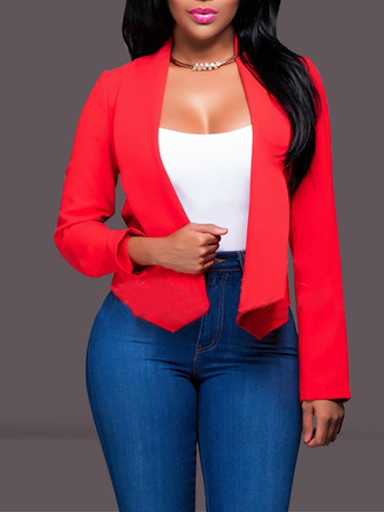 

Women Fashion Cowl Neck Straight Short Coat, Red;white
