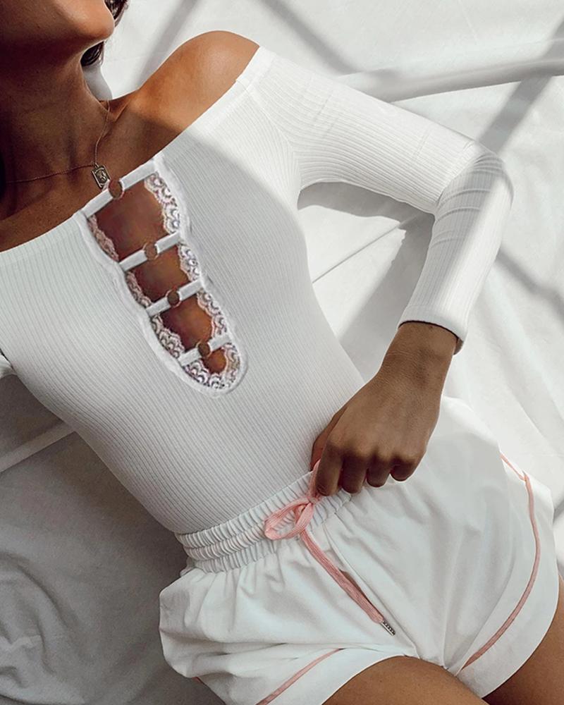 

Off Shoulder Ribbed Cut Out Blouse, White