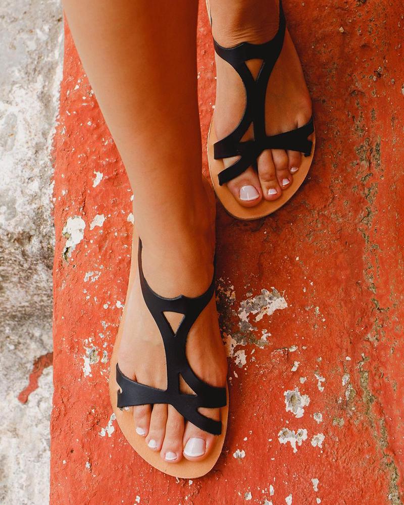 

Open Toe Cut Out Slide Sandals, Black