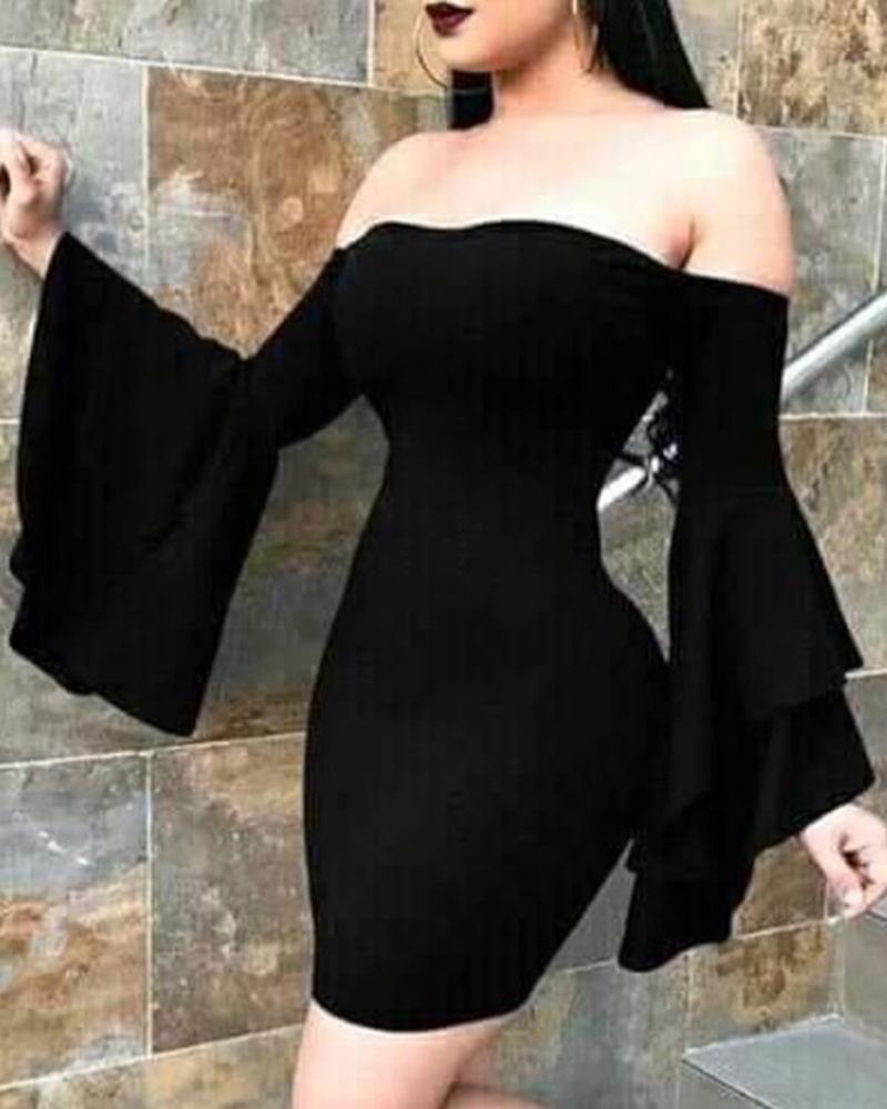

Off Shoulder Bell Cuff Bodycon Dress, Black