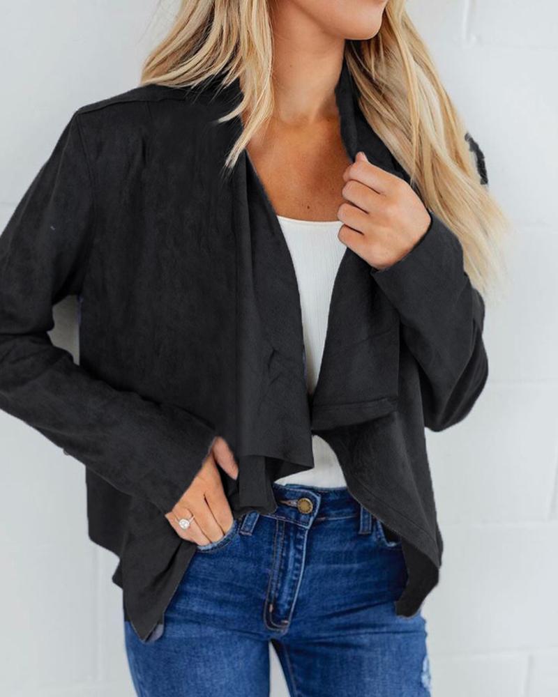 

Solid Long Sleeve Asymmetrical Hem Casual Coat, Black