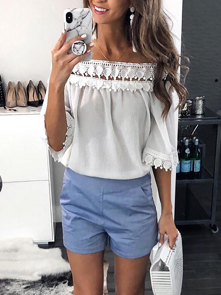 

Off Shoulder Guipure Lace Loose Blouse
