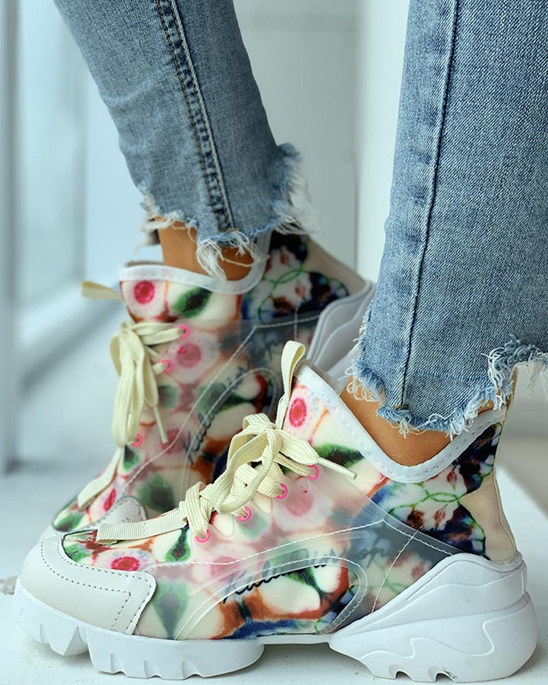 

Floral Print Breathable Casual Sneakers, Multicolor