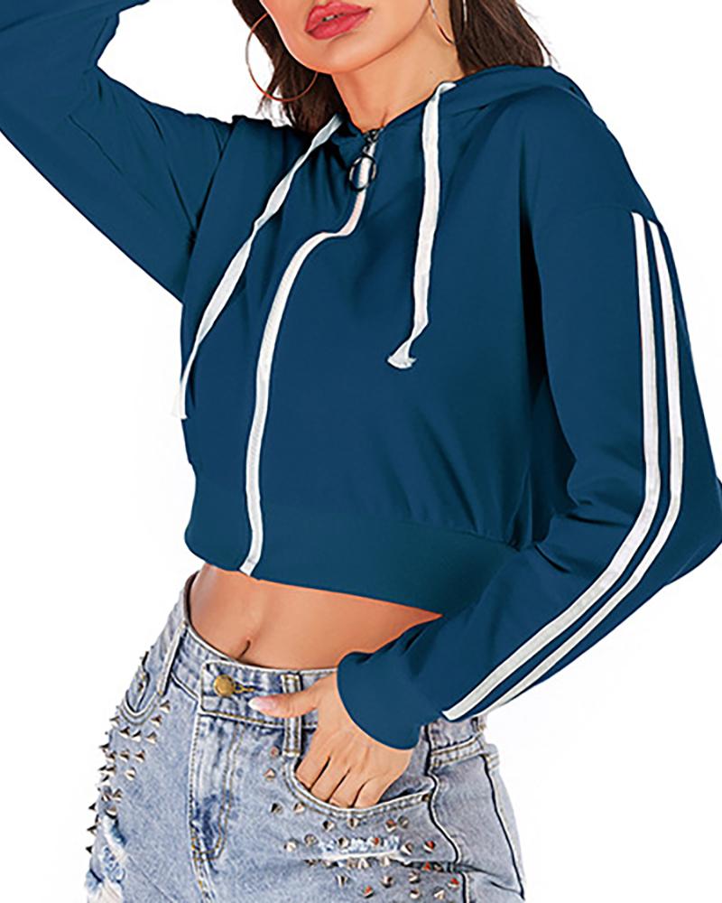 

Colorblock Striped Tape Zipper Hooded Sweatshirt, Dark blue
