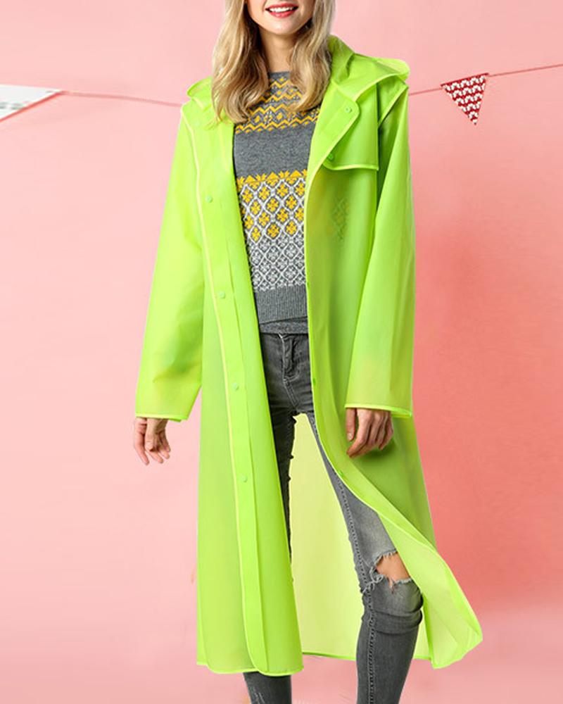 

Multicolored Trim Transparent Raincoat, Green