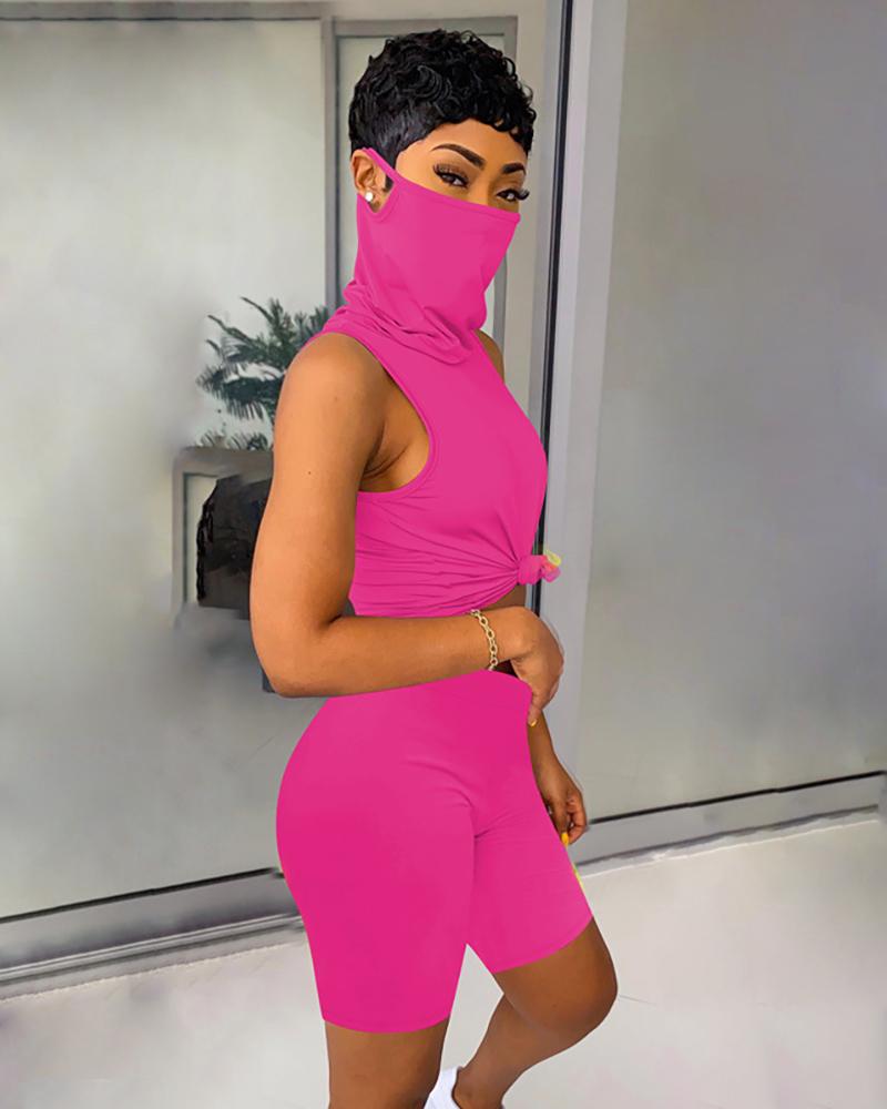 

Solid Sleeveless Casual Top & Shorts Set, Hot pink