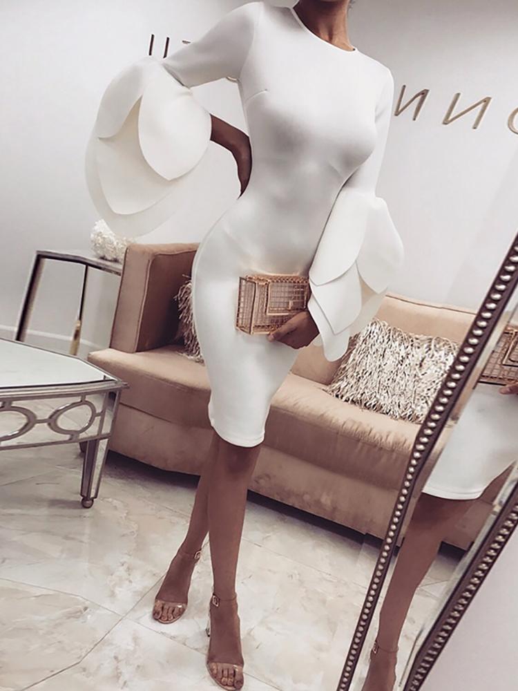 

Stylish Flare Sleeve Bodycon Dress, White