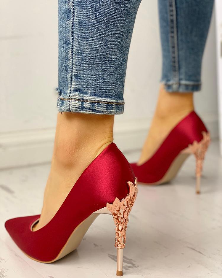 

Pointed Toe Floral Metal Detail Thin Heels