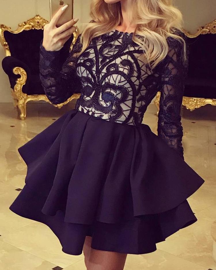 

Long Sleeve Sexy Splice Tutu Dress, Black