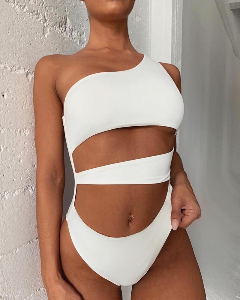 

One Shoulder One-Piece Swimsuit, White