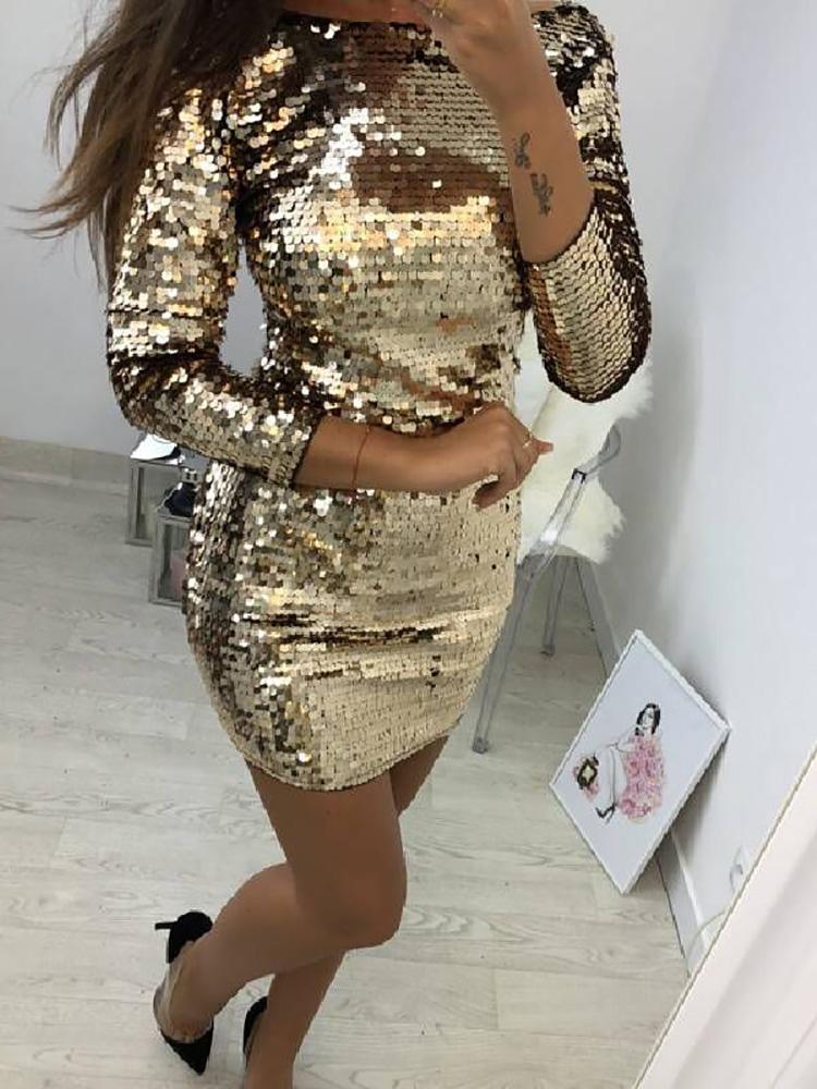 

Round Neck Backless Sequin Party Dress
