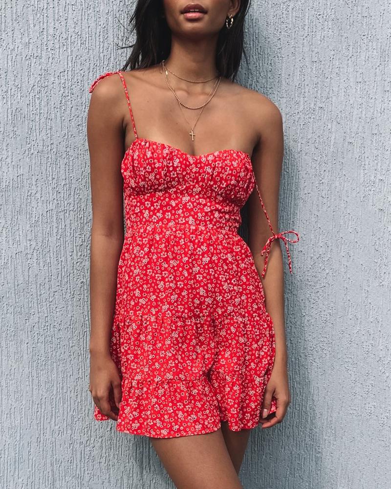 

Spaghetti Strap Floral Print Dress, Red