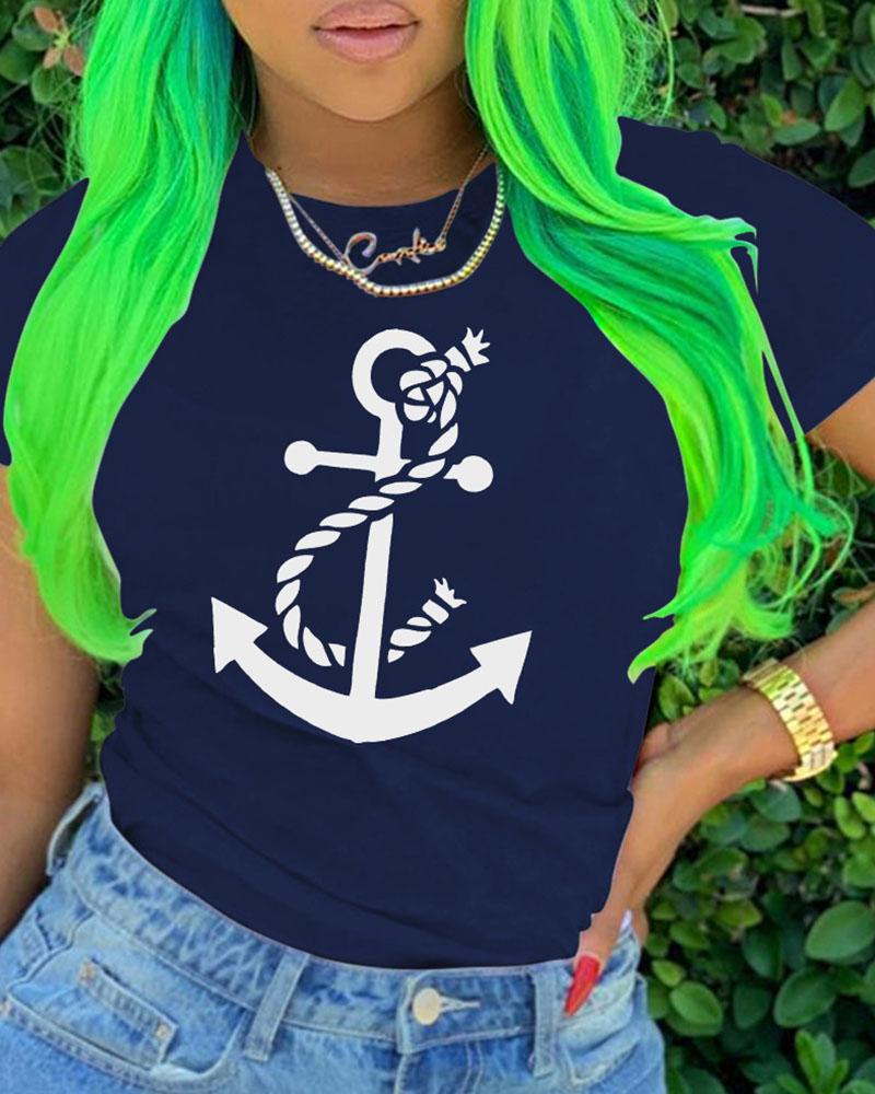 

Boat Anchor Rope Print Casual T-shirt, Dark blue