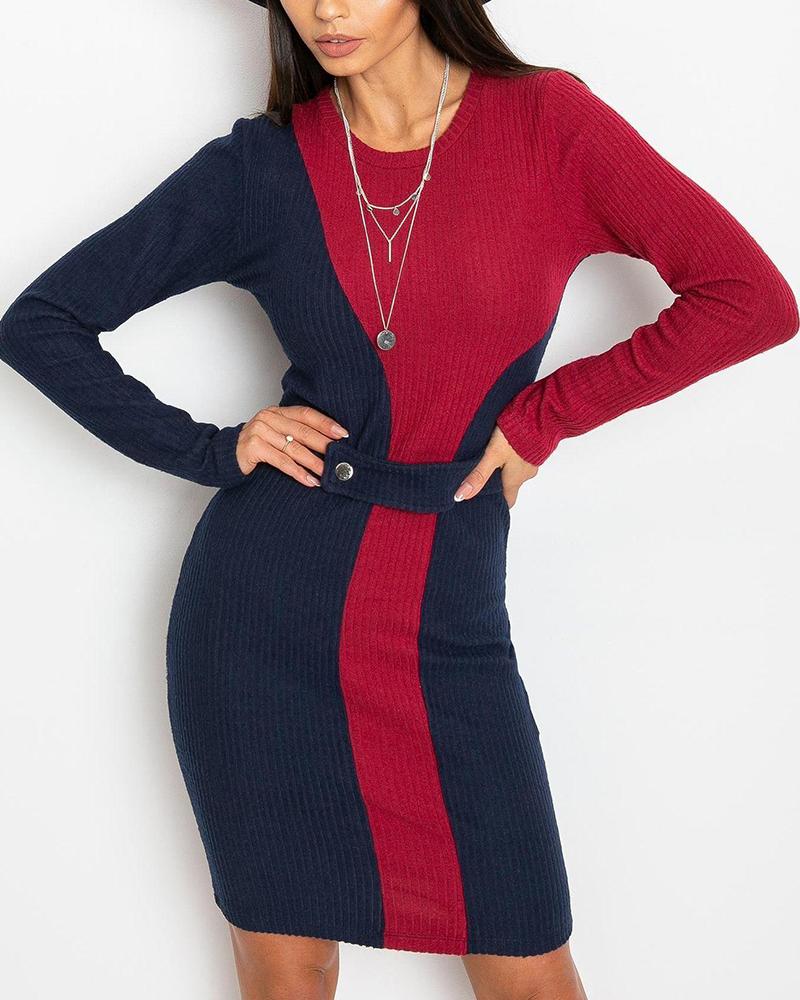 

Contrast Round Neck Jumper Dress, Multicolor