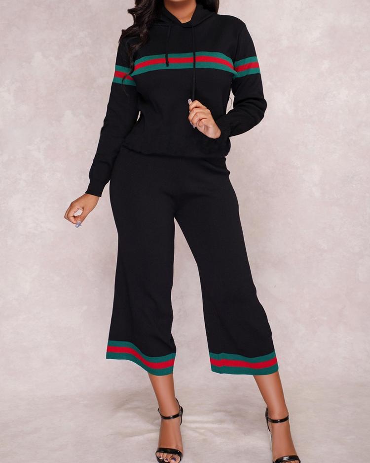 

Stripes Patchwork Hooded Suit Sets, Red;black