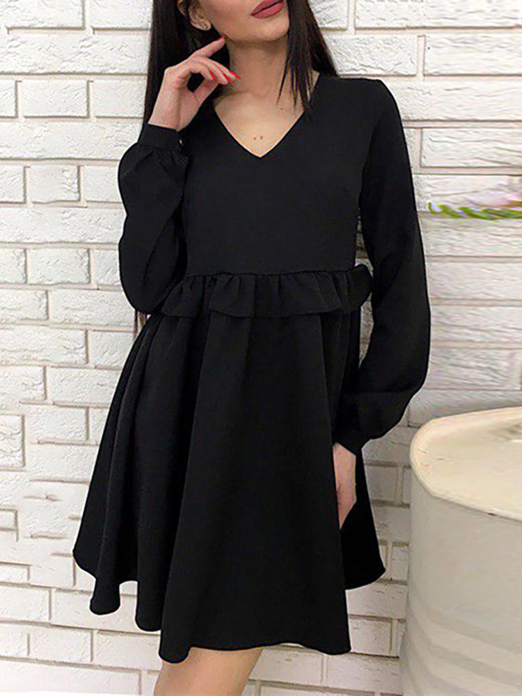 

V-Neck Ruffles Ruched Design Dress