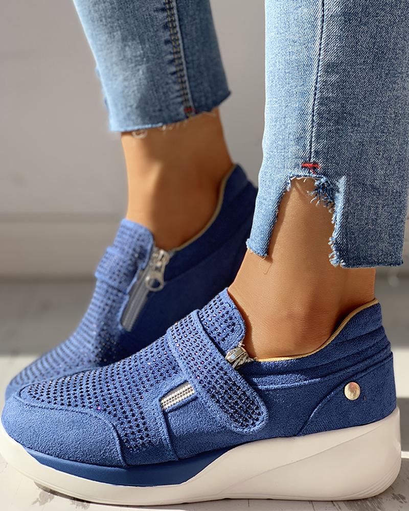 

Knitted Breathable Casual Muffin Sneakers, Blue