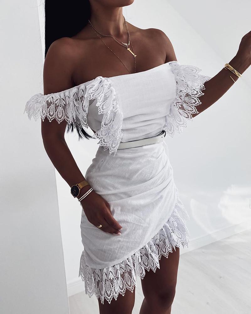 

Off Shoulder Guipure Lace Dress, White