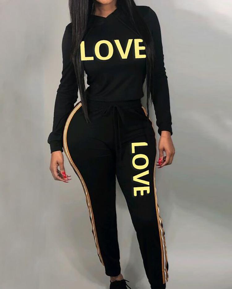 

Love Pattern Hooded Top & Drawstring Pant Sets