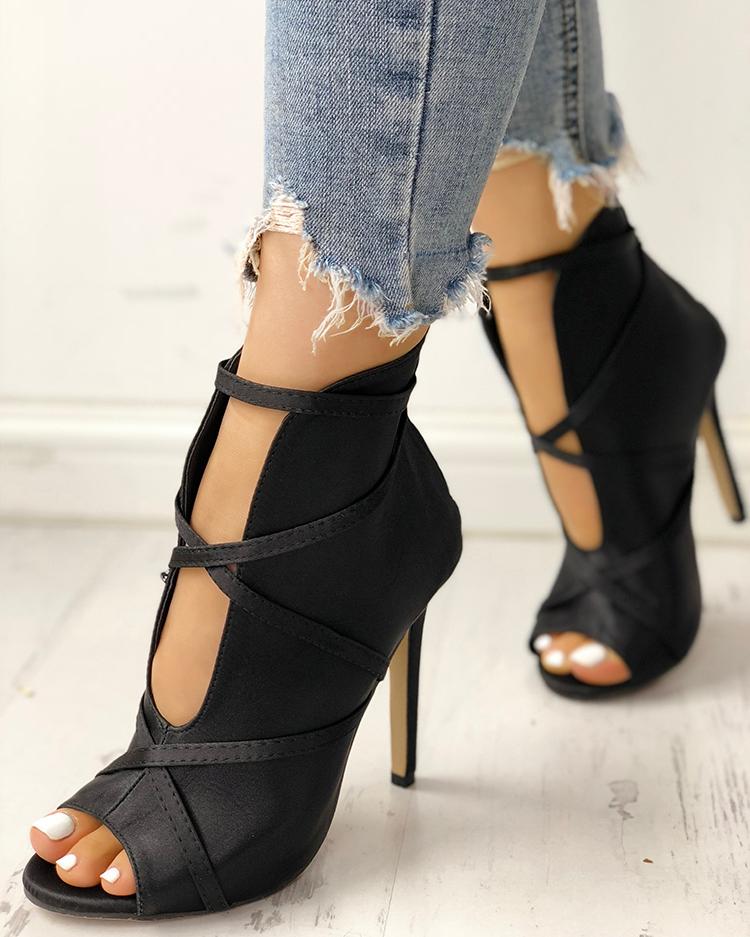 

Fashion Peep Toe Bandage Pumps, Black
