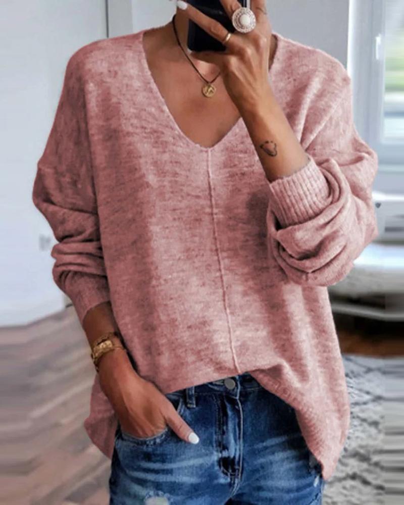 

Plain Long Sleeve Casual Sweater, Pink
