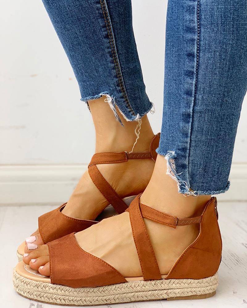 

Suede Crisscross Strap Espadrille Sandals, Brown
