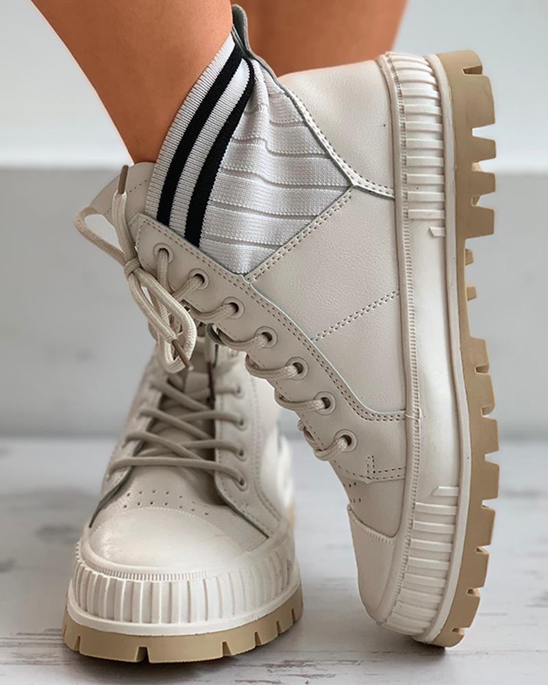 

Striped Colorblock Lace-up Sneaker, White