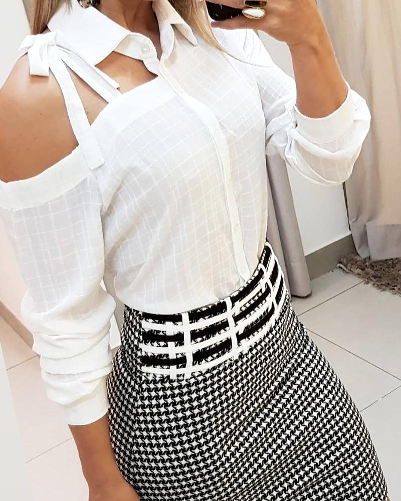 

Irregular Cut Out Tied Detail Casual Blouse, White