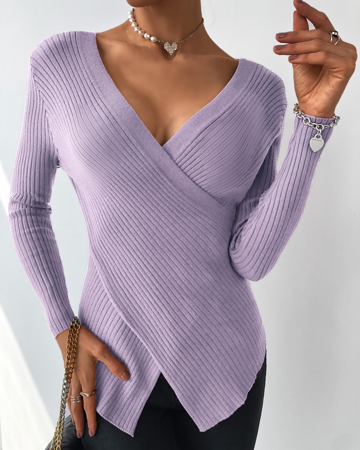 

Solid Long Sleeve Skinny Sweaters, Purple